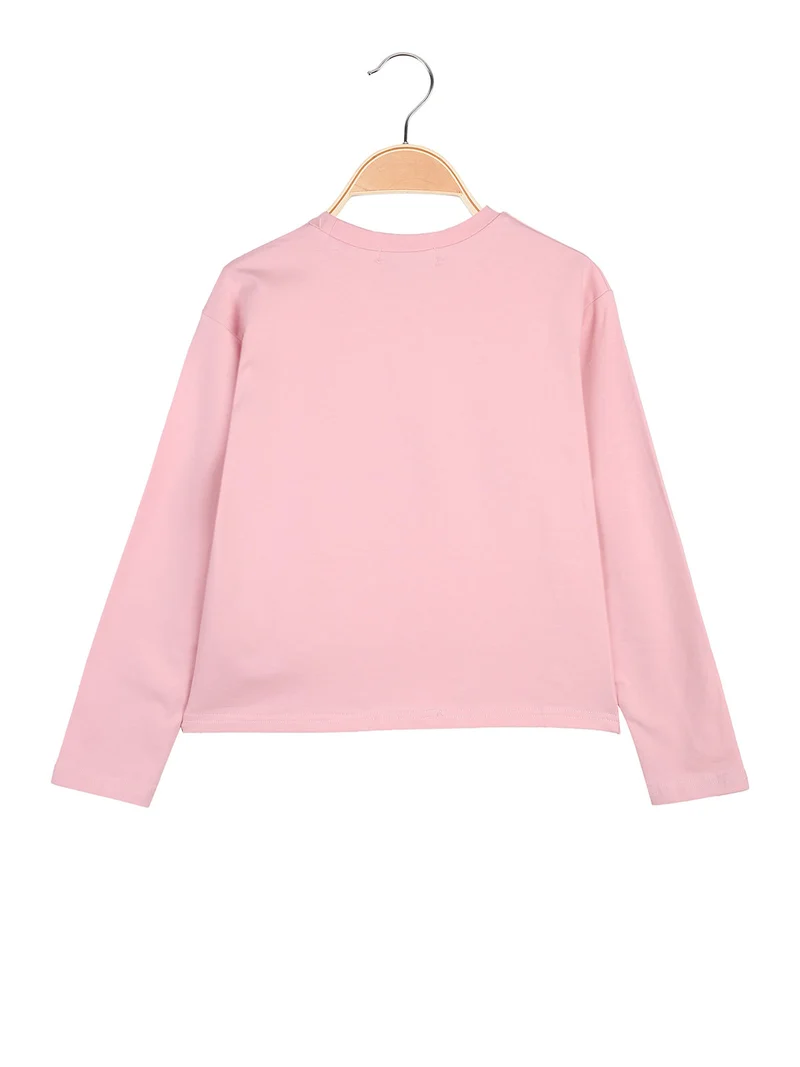 T-shirt da bambina in cotone a maniche lunghe con stampa - rosa