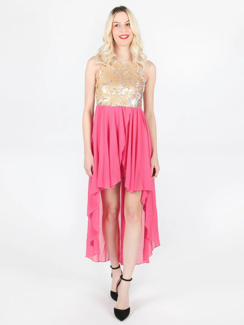 Vestito lungo sul retro con paillettes - fucsia