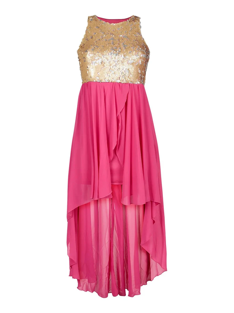 Vestito lungo sul retro con paillettes - fucsia