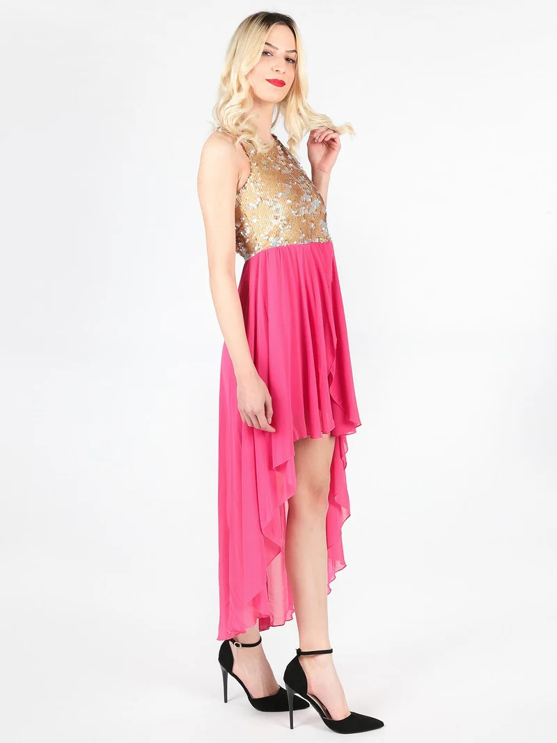 Vestito lungo sul retro con paillettes - fucsia