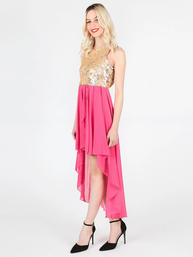 Vestito lungo sul retro con paillettes - fucsia