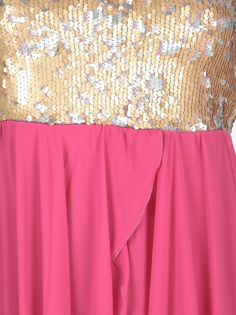 Vestito lungo sul retro con paillettes - fucsia