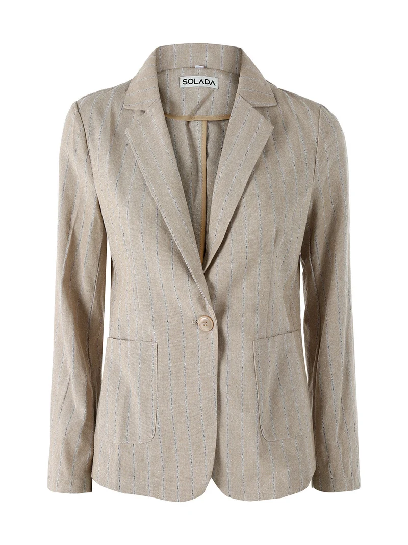 Blazer donna in misto lino e cotone con stampa a righe - beige