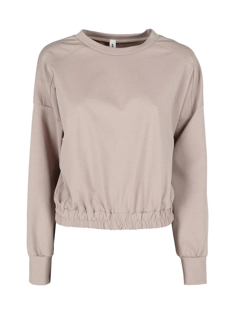Felpa donna girocollo in misto cotone - cammello