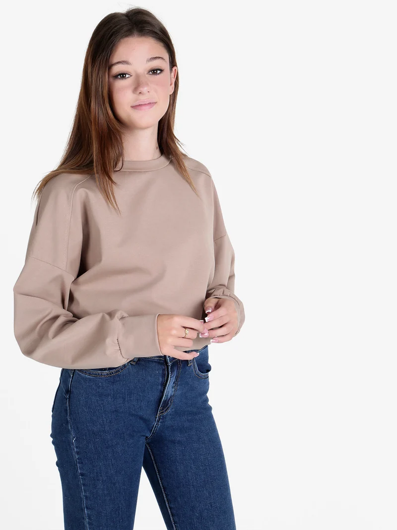Felpa donna girocollo in misto cotone - cammello