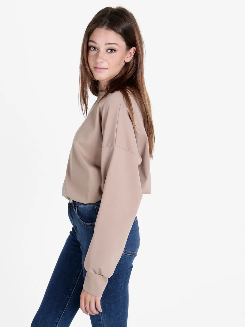 Felpa donna girocollo in misto cotone - cammello
