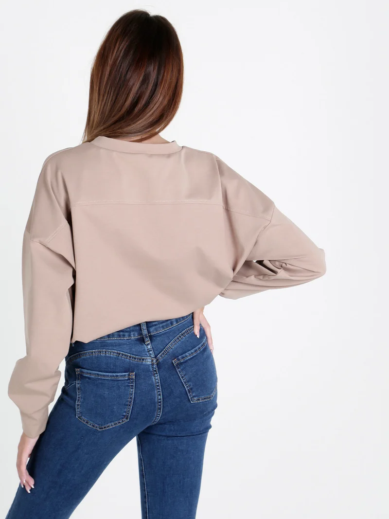 Felpa donna girocollo in misto cotone - cammello