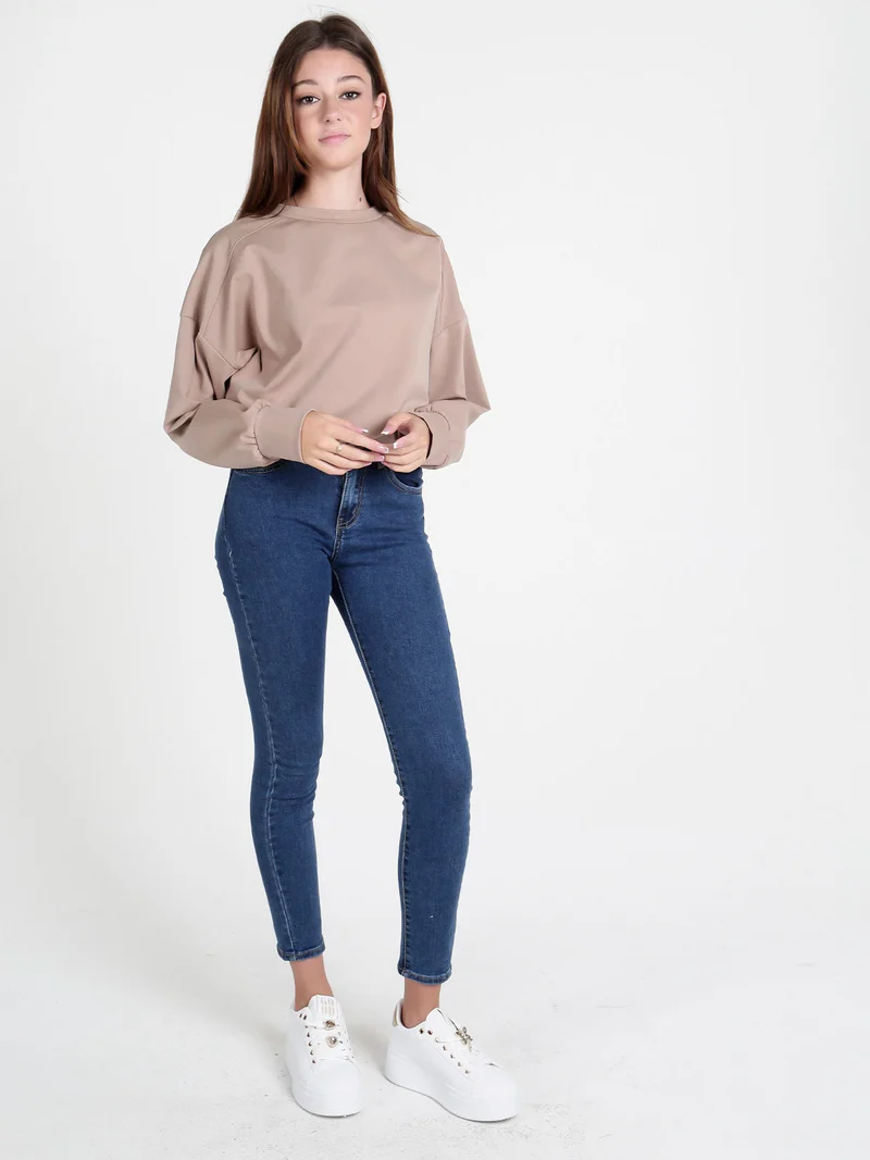 Felpa donna girocollo in misto cotone - cammello