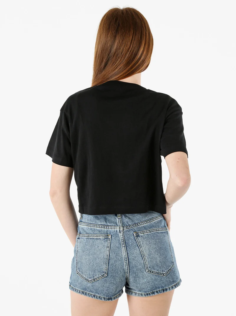 T-shirt donna cropped in cotone con stampa - nero