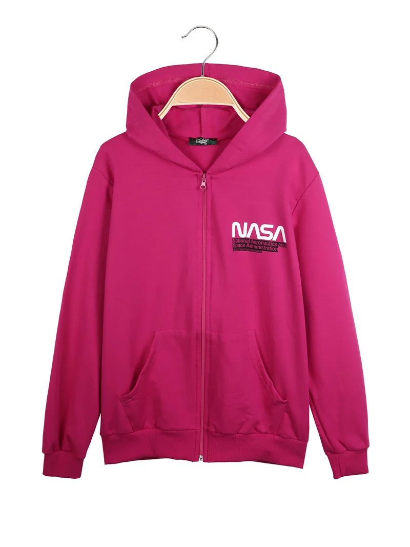 Felpa da ragazza con cappuccio e zip - fucsia