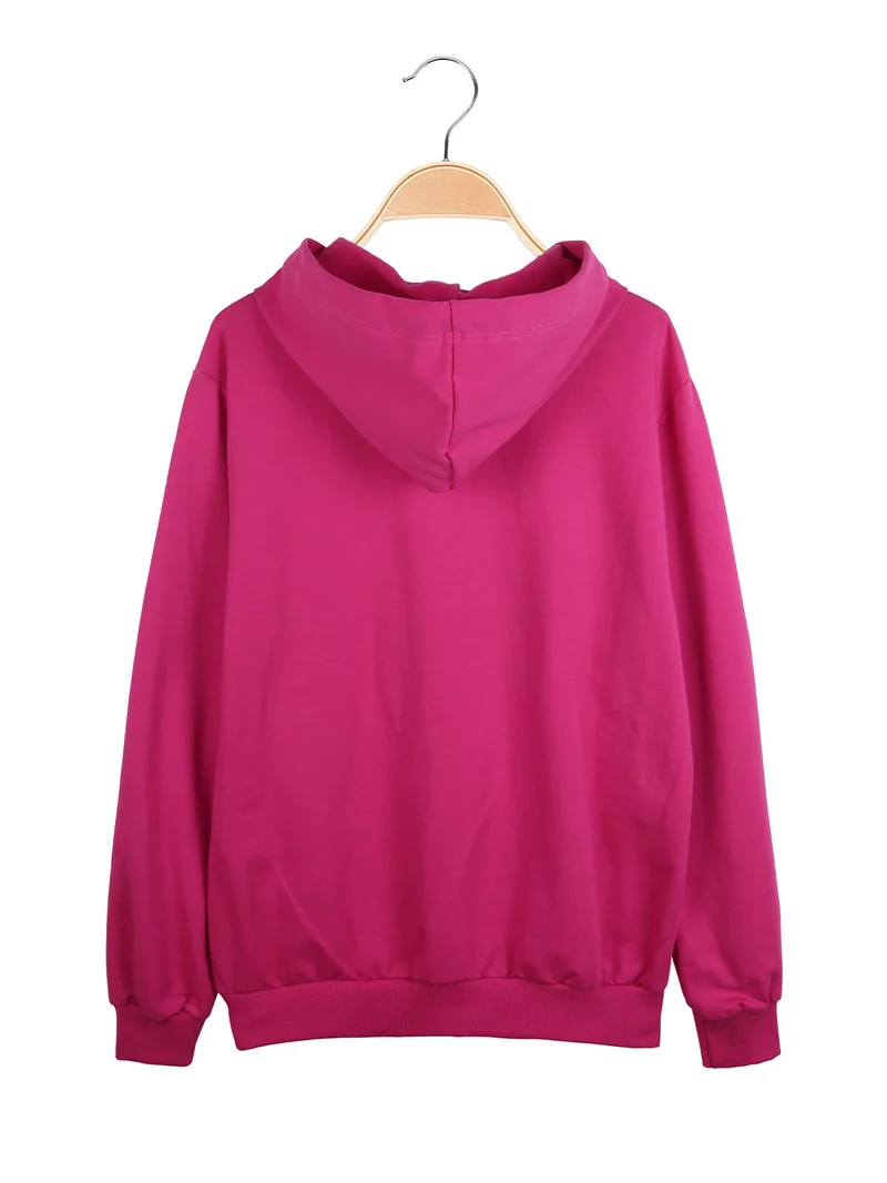 Felpa da ragazza con cappuccio e zip - fucsia