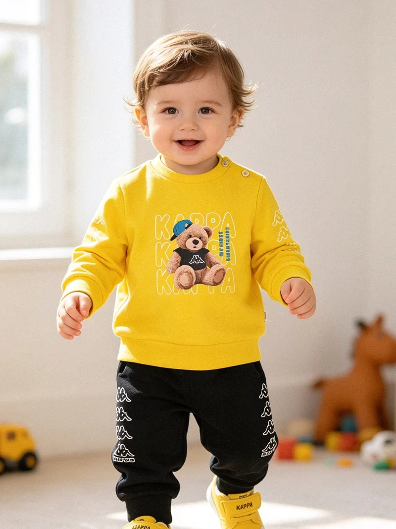 Completo tuta da neonato 2 pezzi con felpa orsacchiotto e pantaloni in cotone - giallo