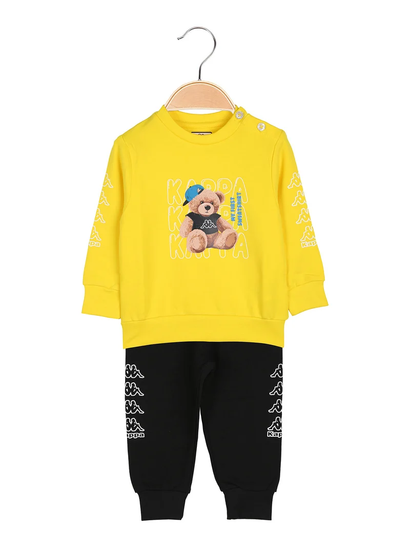 Completo tuta da neonato 2 pezzi con felpa orsacchiotto e pantaloni in cotone - giallo