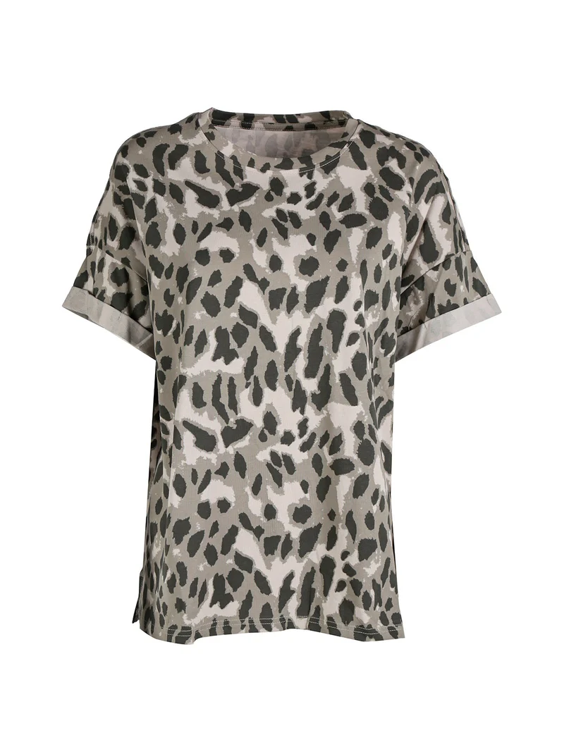 T-shirt donna ovesize con stampa animalier - grigio
