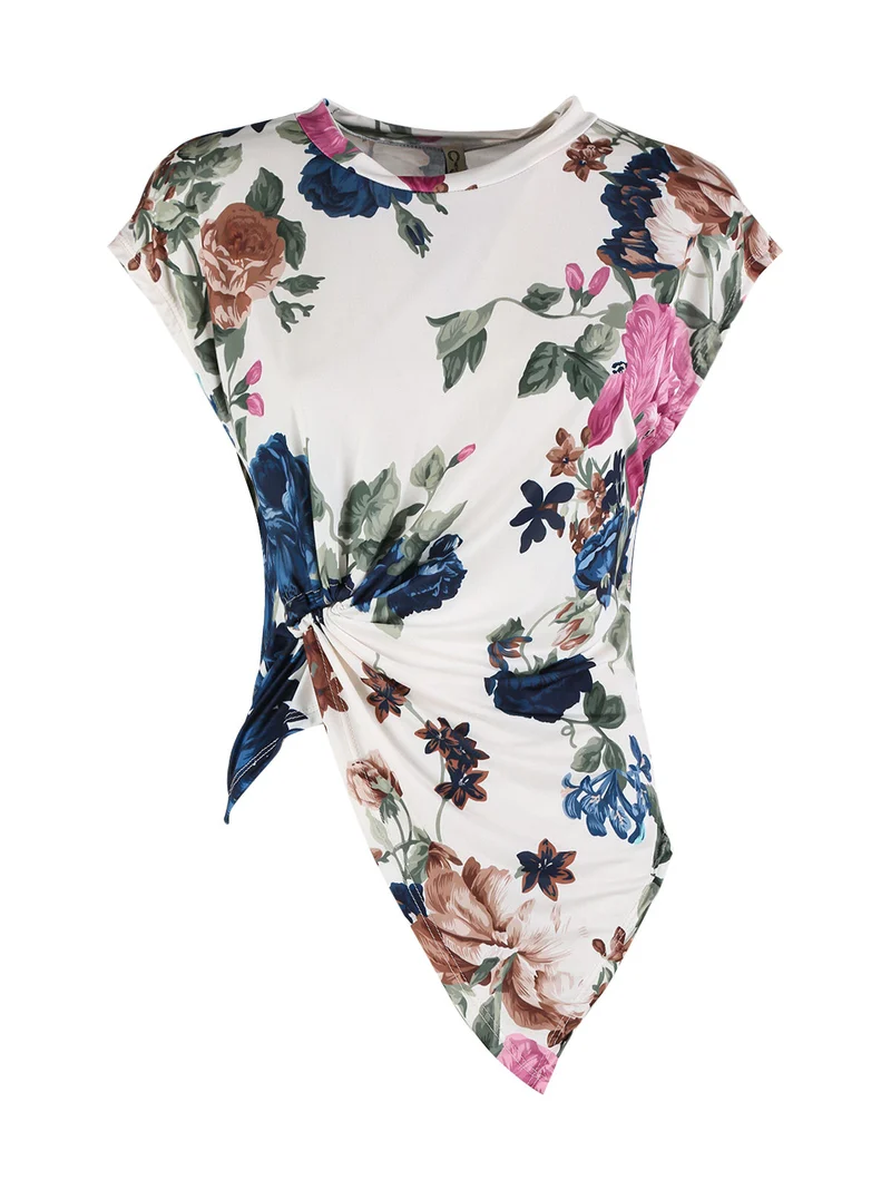 Blusa donna fiorata a maniche corte - blu