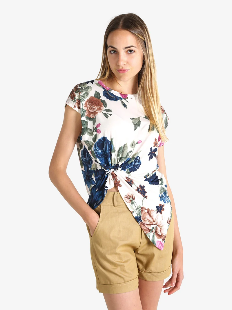 Blusa donna fiorata a maniche corte - blu