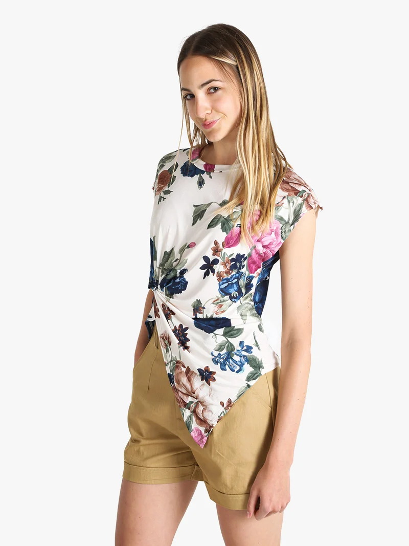 Blusa donna fiorata a maniche corte - blu