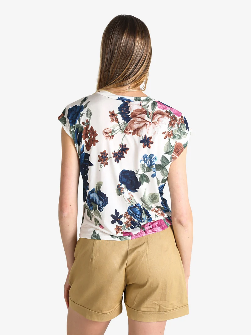 Blusa donna fiorata a maniche corte - blu