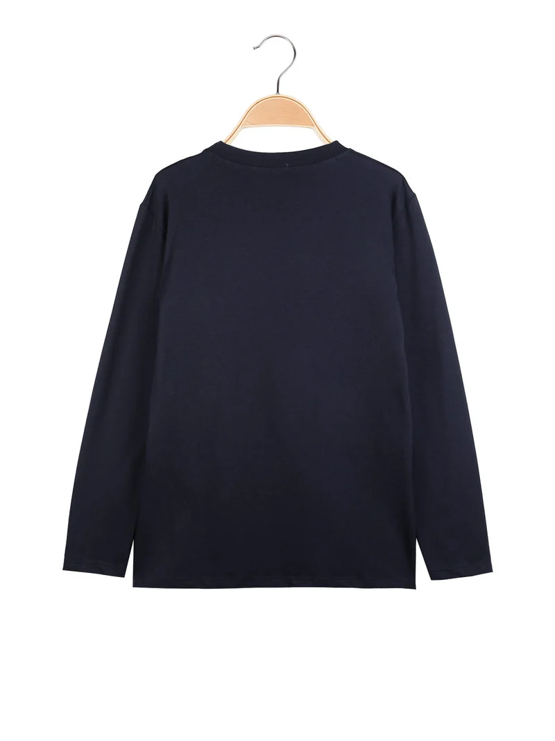 T-shirt da ragazzo a maniche lunghe con scritta - blu scuro