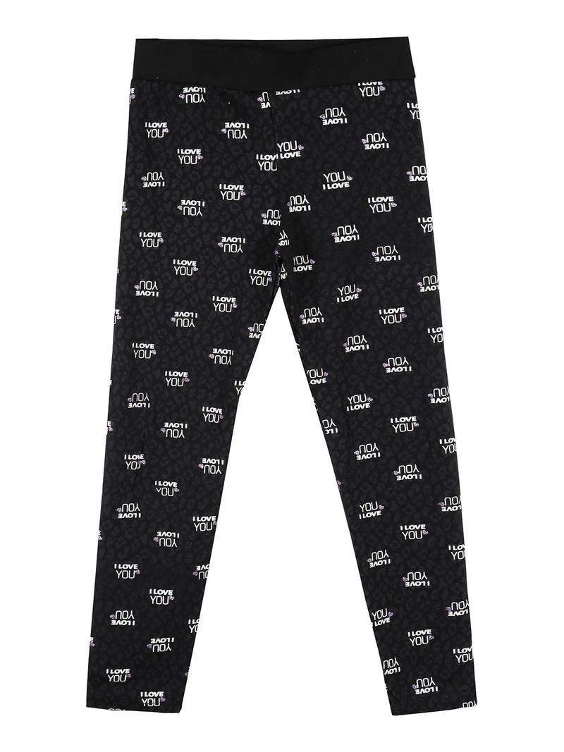 Leggings da bambina con scritte - nero