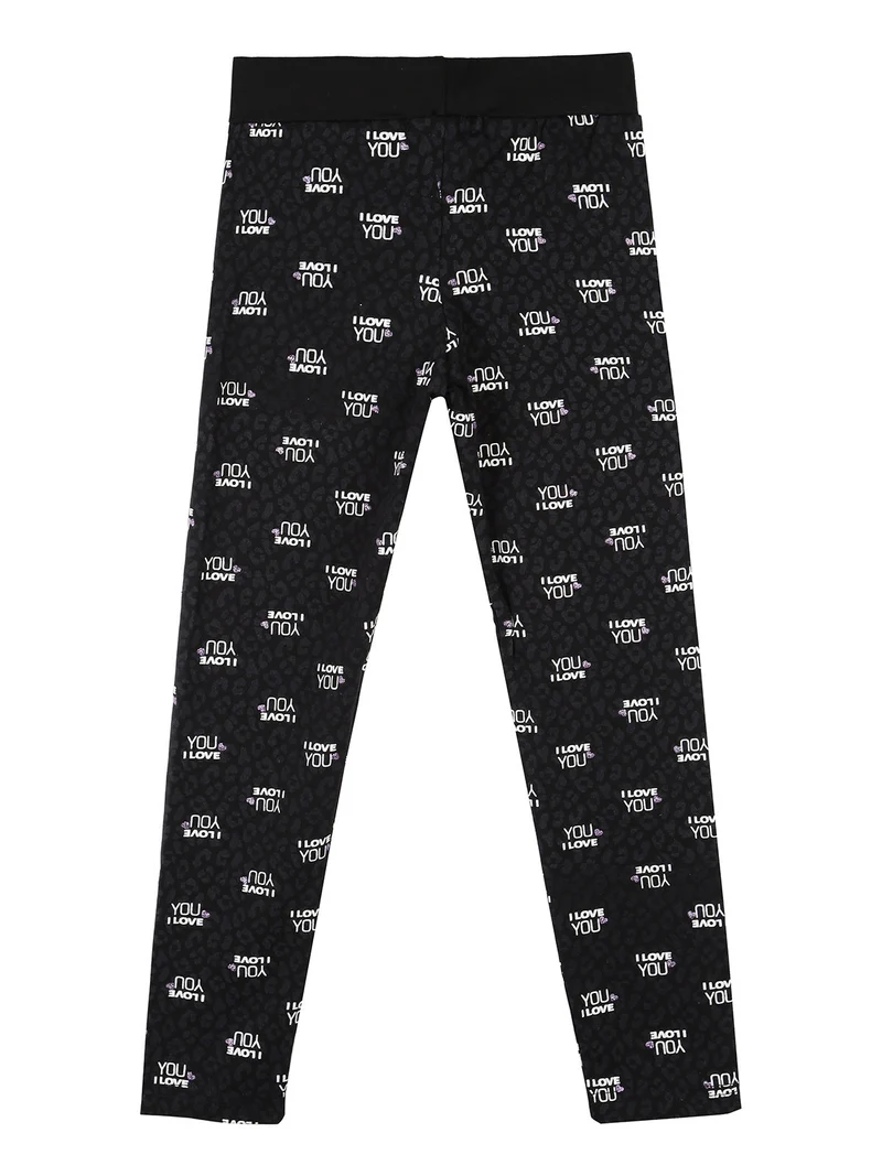 Leggings da bambina con scritte - nero