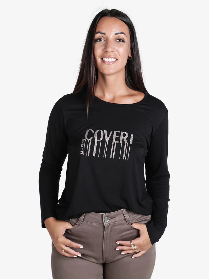 Maglia girocollo da donna con stampa - nero