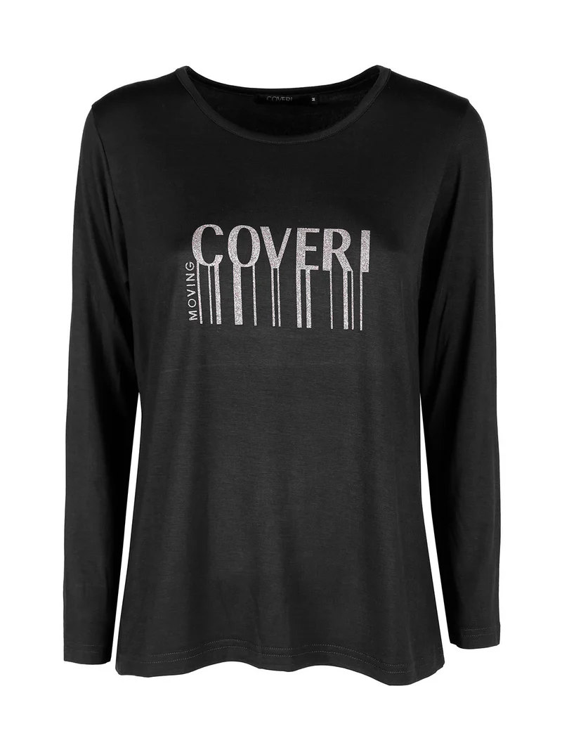 Maglia girocollo da donna con stampa - nero