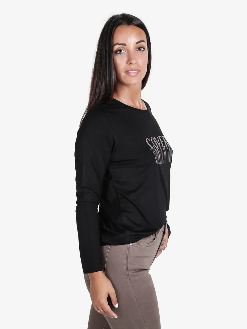 Maglia girocollo da donna con stampa - nero