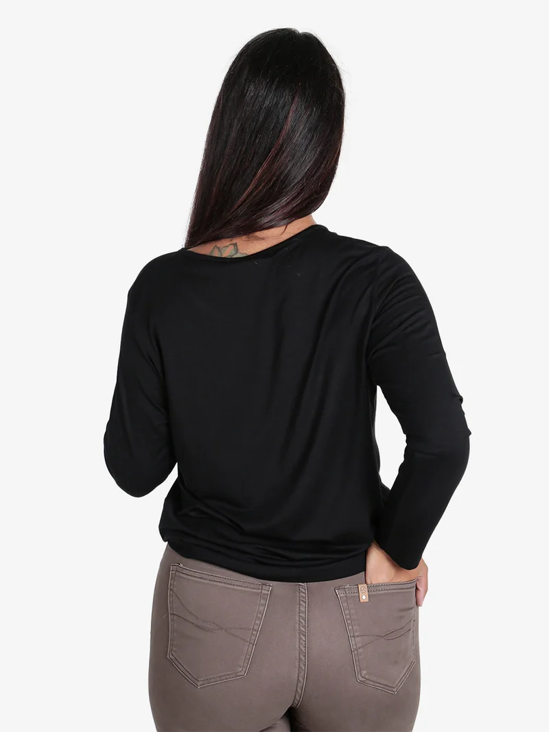 Maglia girocollo da donna con stampa - nero