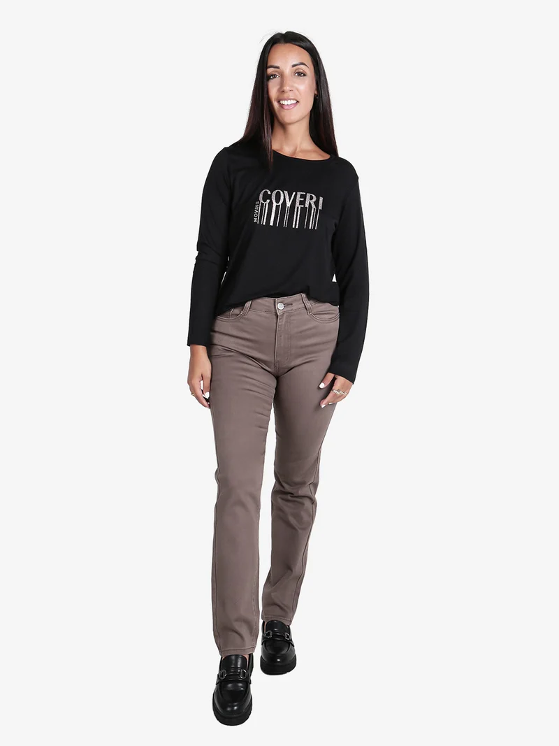 Maglia girocollo da donna con stampa - nero