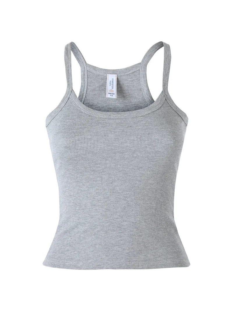 Top donna a coste con spalline strette e scollo vogatore - grigio