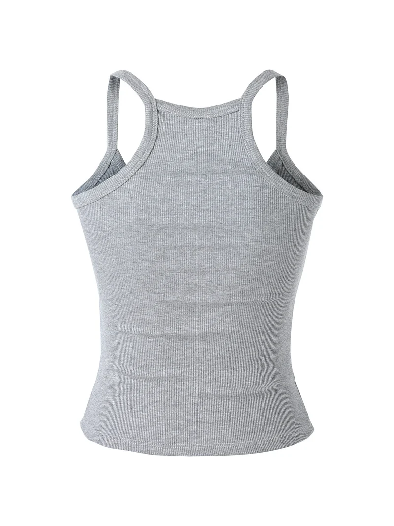 Top donna a coste con spalline strette e scollo vogatore - grigio