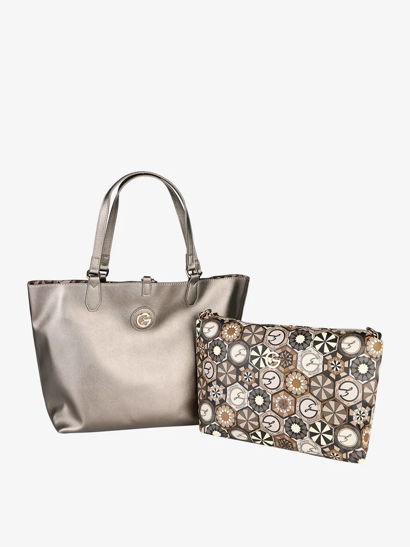 Borsa tote donna reversibile con pochette - bronzo
