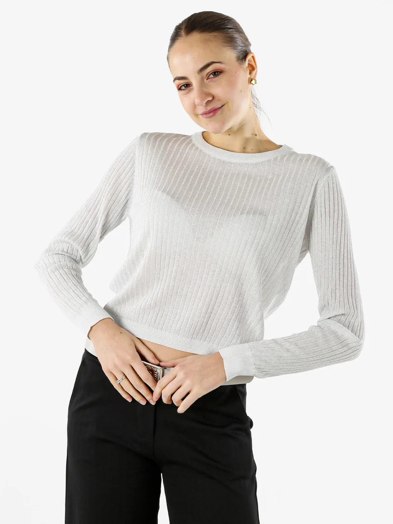 Maglia donna a coste con lurex - bianco