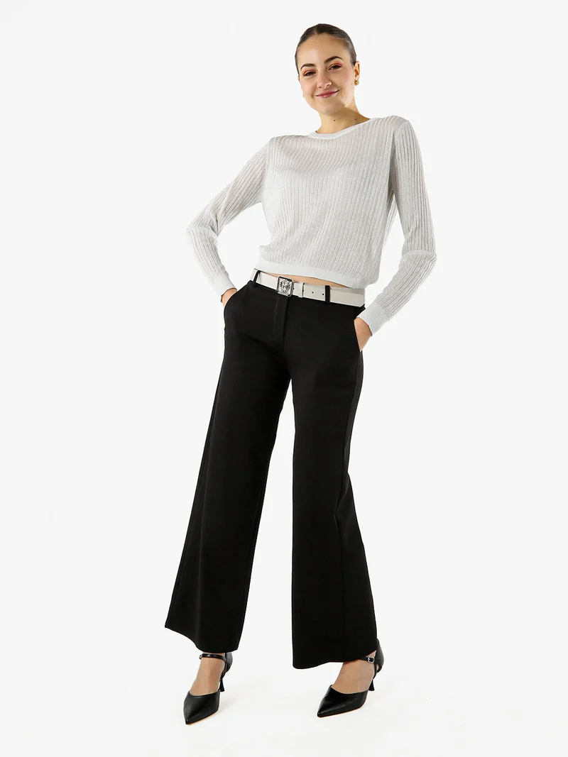 Maglia donna a coste con lurex - bianco