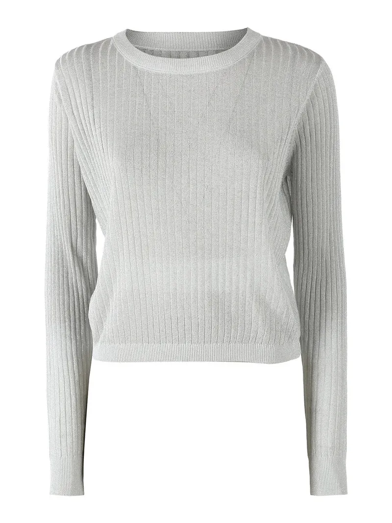 Maglia donna a coste con lurex - bianco