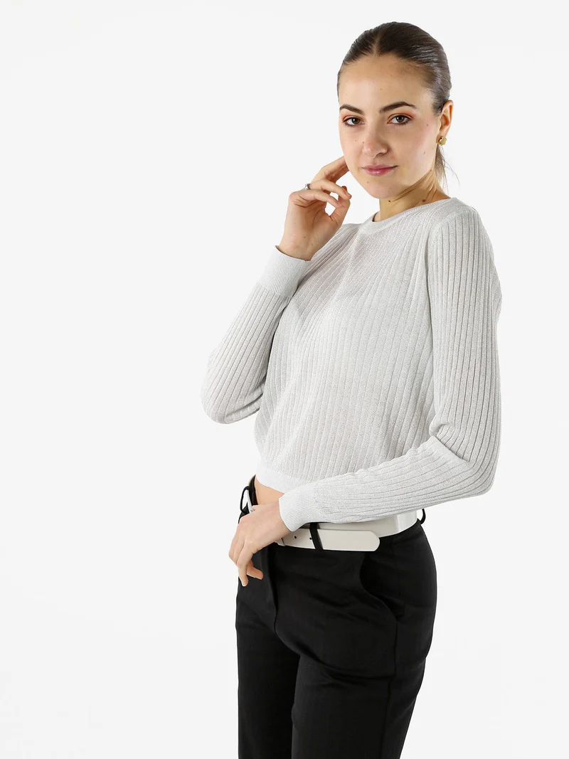 Maglia donna a coste con lurex - bianco