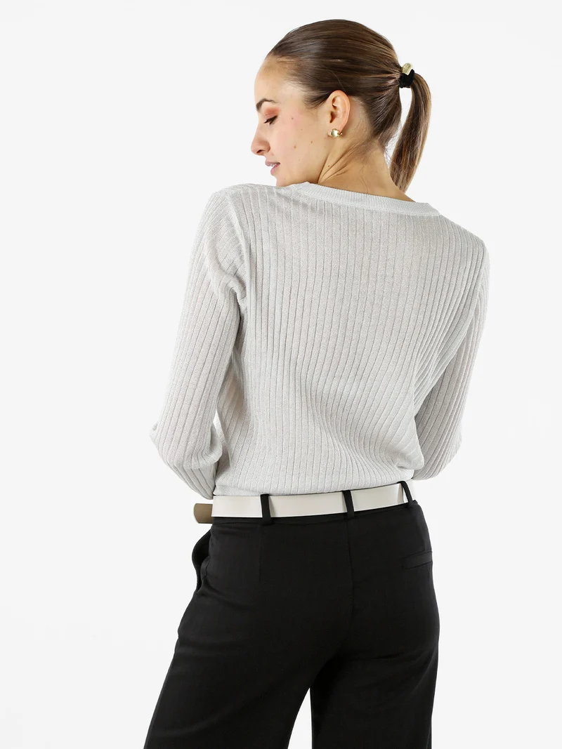 Maglia donna a coste con lurex - bianco