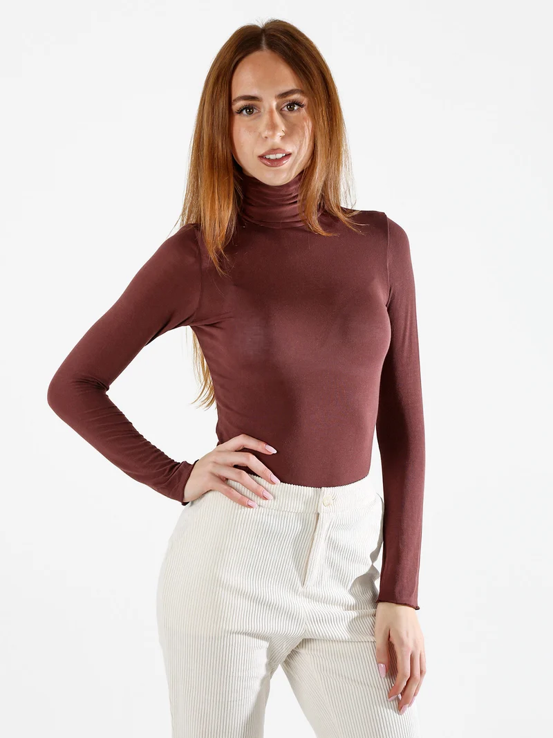 P0714M Dolcevita donna in cashmere a manica lunga - moro