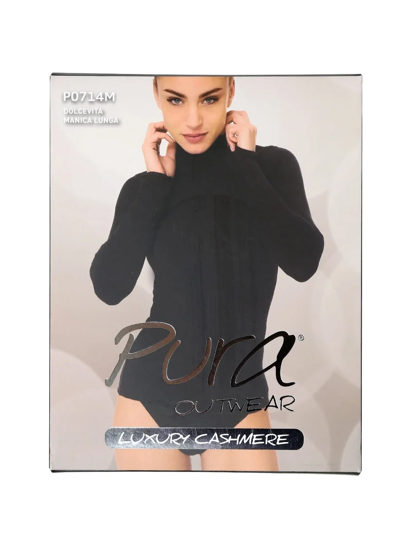 P0714M Dolcevita donna in cashmere a manica lunga - moro