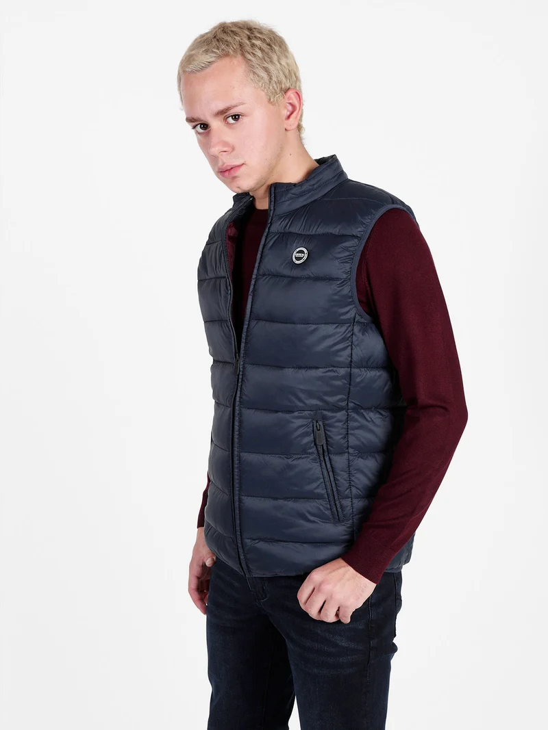 Gilet imbottito da uomo con zip - blu scuro