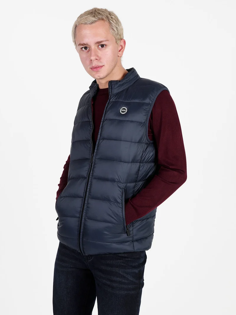 Gilet imbottito da uomo con zip - blu scuro