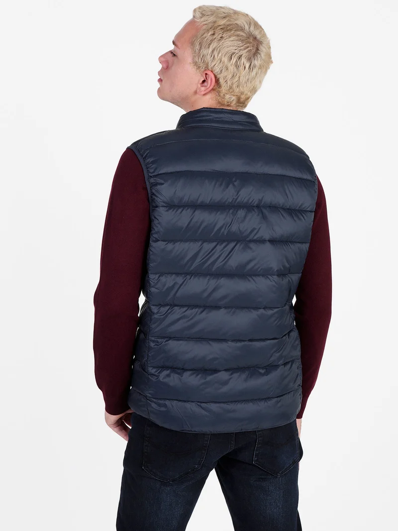 Gilet imbottito da uomo con zip - blu scuro