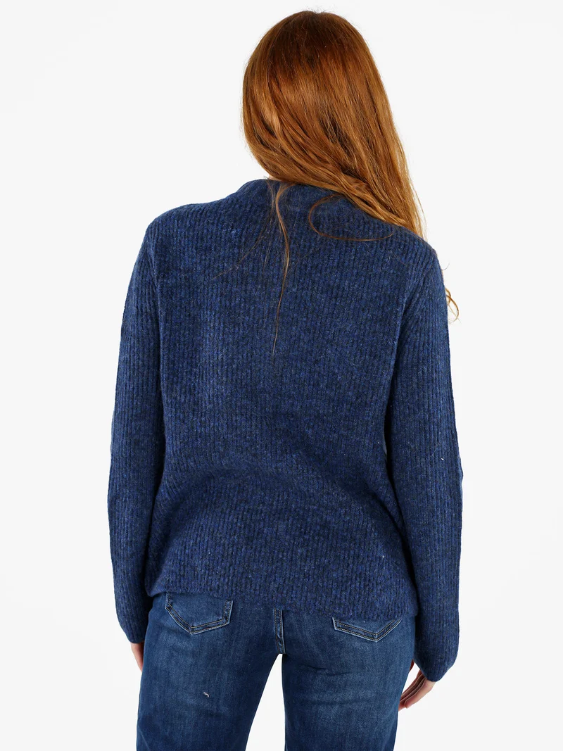 Cardigan donna in maglia con bottoni e taschini - blu scuro