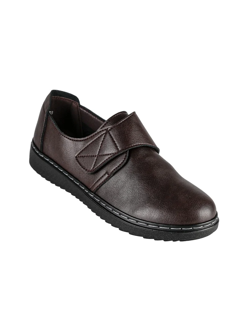 Mocassini donna comfort con cinturino a strappo - moro