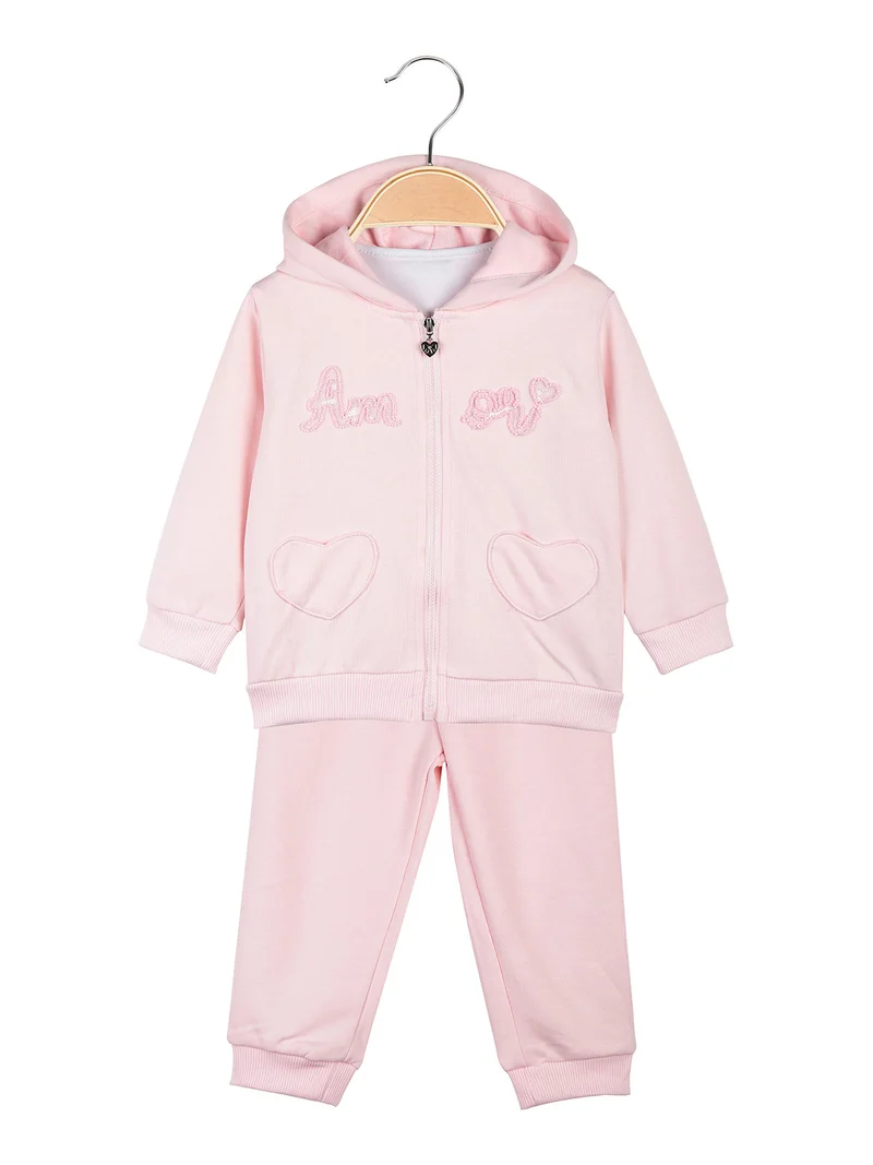 Completo da neonata 3 pezzi con cappuccio e zip - rosa