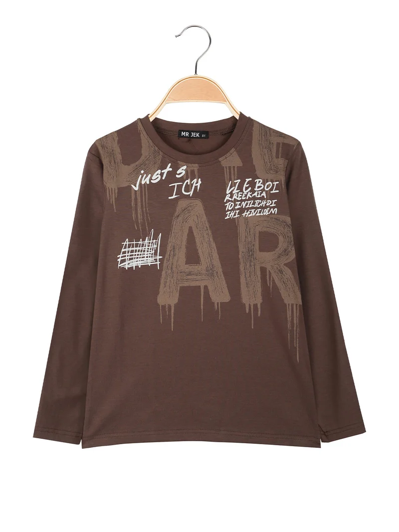 T-shirt da ragazzo a maniche lunghe con stampe - marrone