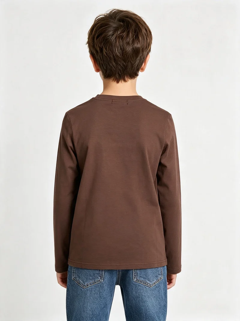 T-shirt da ragazzo a maniche lunghe con stampe - marrone
