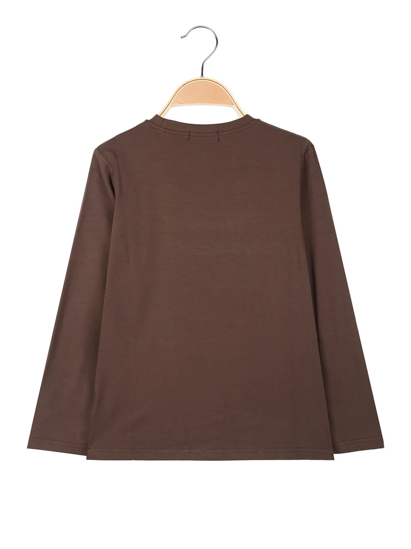 T-shirt da ragazzo a maniche lunghe con stampe - marrone
