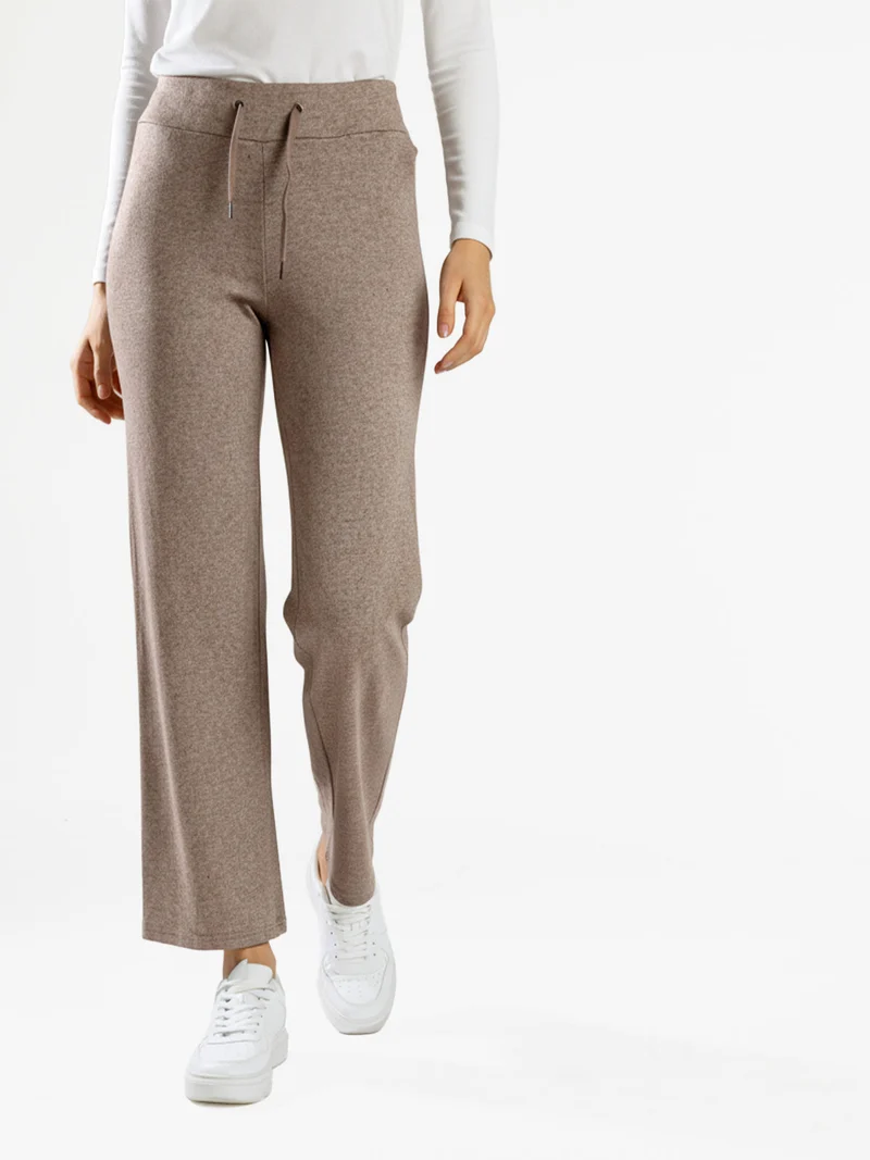 Pantaloni donna a gamba larga con coulisse - cammello